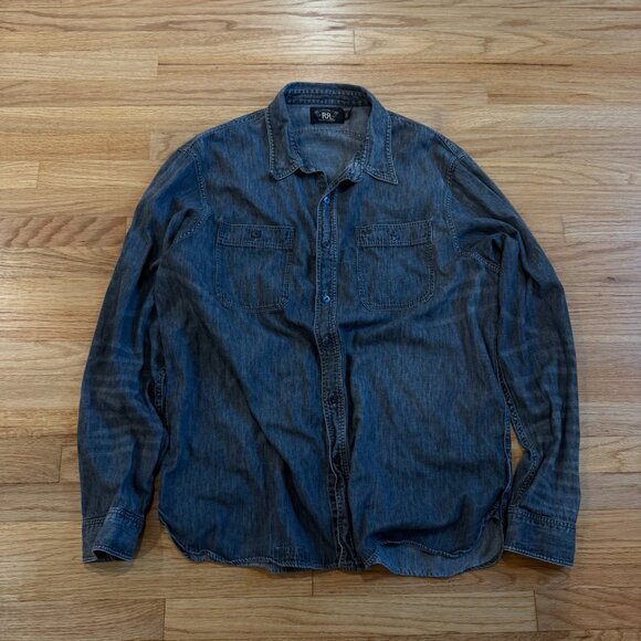 Double RL RRL Washed Black Chambray Long Sleeve Work Shirt XL - Picture 2 of 11